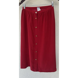 Chanel Vintage Red 100% Silk Button Front Skirt FR 38 Gold CC Buttons Luxury